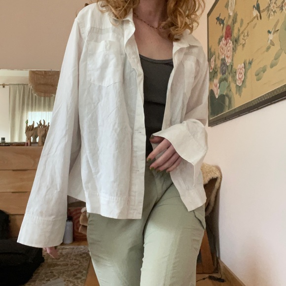 🧿White Collard Denim Style Top - Picture 1 of 7